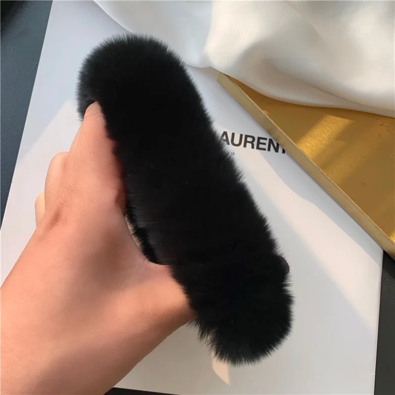 Fashion Winter Furry Rabbit Fur Scrunchies Elastic Hair Bands Women Girls Soft Solid Ponytail Holder Hair Ties Hair Accessories