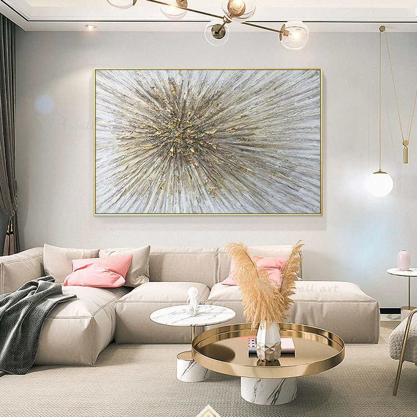 One Piece Modern Gold Line Picture On The Wall Pure Handmade Abstract Oil Painting Canvas Art Poster For Living Room Bedroom