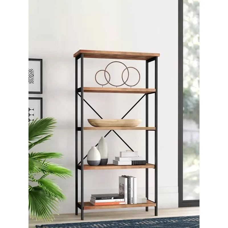 American wrought iron solid wood living room shelf floor-to-ceiling bookshelf kitchen storage office display rack cabinet partit