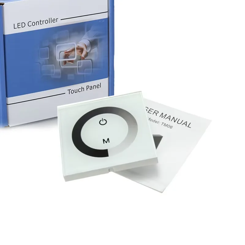 

Сенсорный контроллер 86Panel Type LED Monochrome TM06 с кольцевым стеклянным сенсором, регулировка яркости, DC12-24V