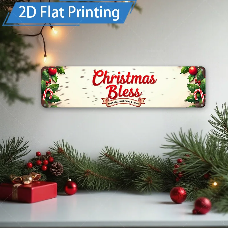 [2D FLAT] 1pc Metal Sign, 8×12inch Christmas Bless Metal Sign 2D Flat Print Decor