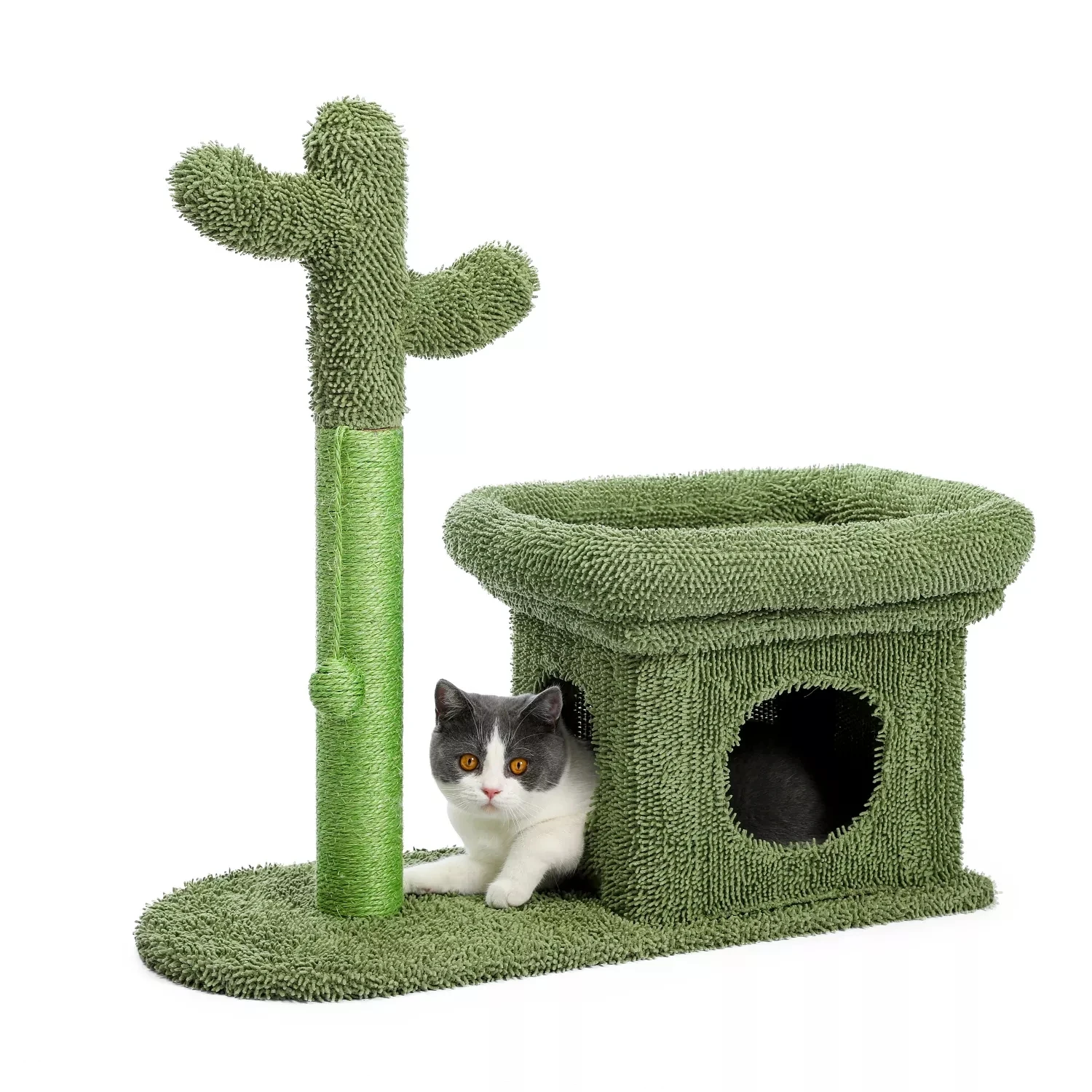 2 In 1 Cactus Cat Tree Cat Tower Cat Scratch Rod, Top Perch Hanging Toy