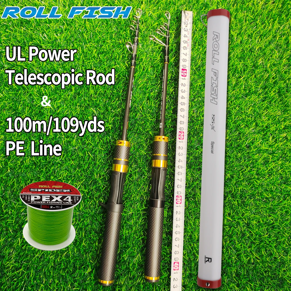 

ROLLFISH портативная телескопическая дорожная спиннинговая удочка из углеродного волокна UL Action UltraLight пресноводная рыбалка + леска 100 м