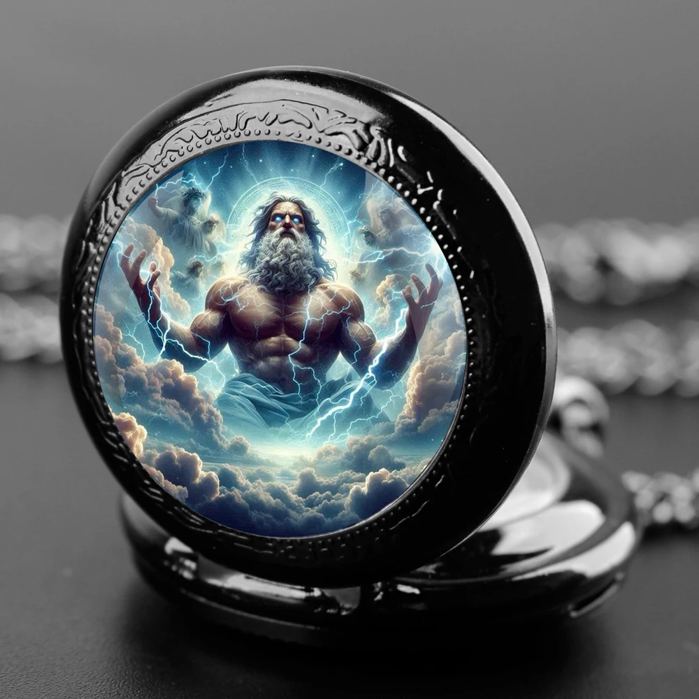 Vintage Zeus Faith Glass Dome Quartz Pocket Watch With Durable Chain Arabic Numeral Dial For Men And Women Creative Gifts