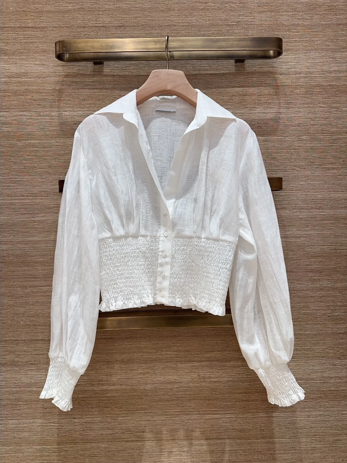 

Ele Fit White Long Sve Silk irt Heidd Spring 2026 Early Elastic Waist Inward Flap for Women's Faion