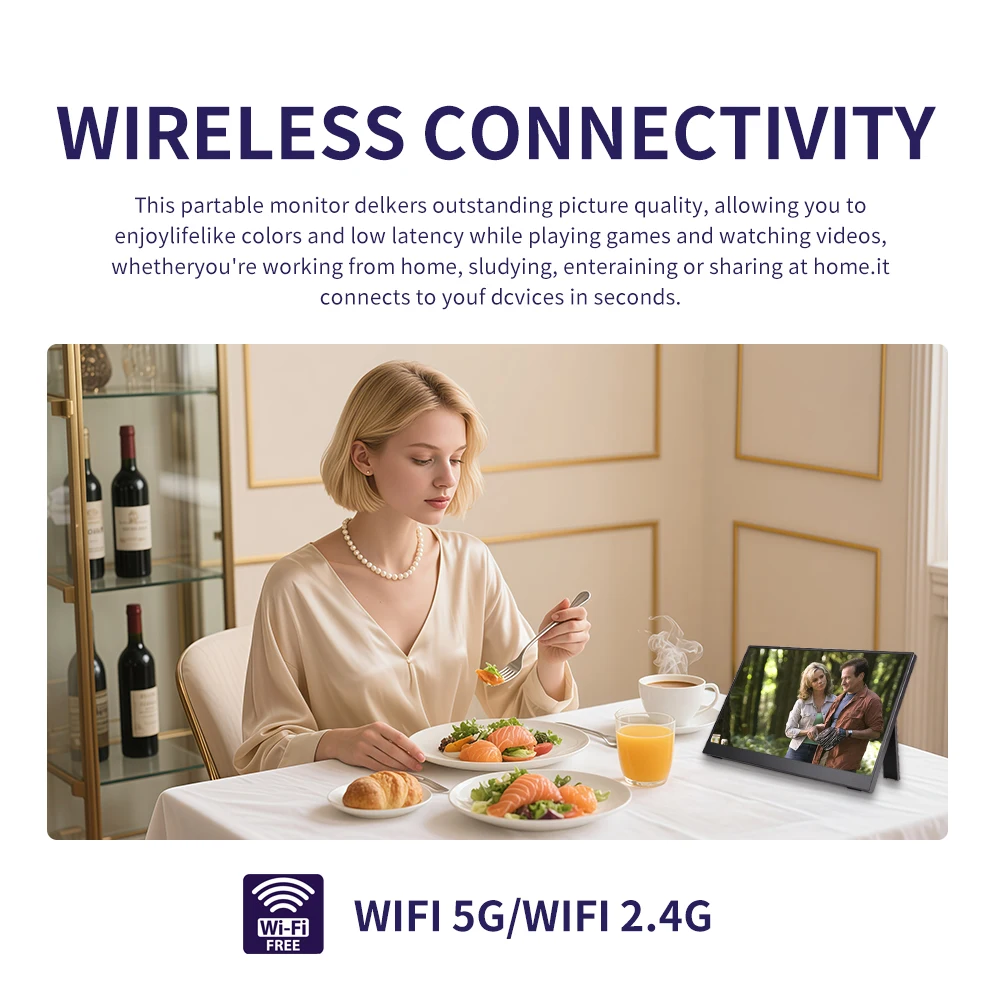 AHXJKA 15,6-дюймовый беспроводной проекционный монитор с автоматическим вращением, портативный дисплей для ноутбуков, Mac и телефонов, проекции Wi-Fi