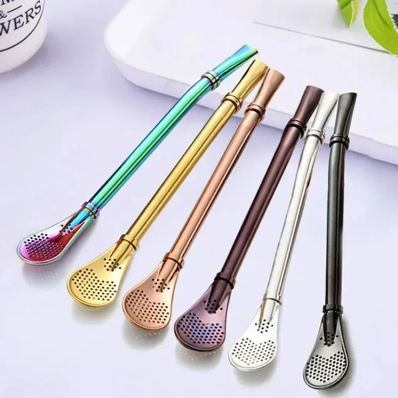 Colorful 304 Stainless Steel Tea Drinking Straws Spoon Yerba Mate Tea Filter Reusable Bombilla Gourd Tea Tools Bar Accessories