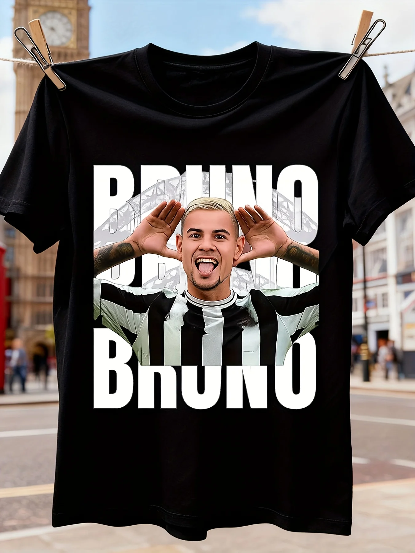 Men's Newcastle Jordi Bruno T-Shirt - Bruno's Name & Player Action Graphics, 100% Cotton Soft Round Neck Tee, Casual Streetwear Suitable for Fans, Gift for Soccer Supporters