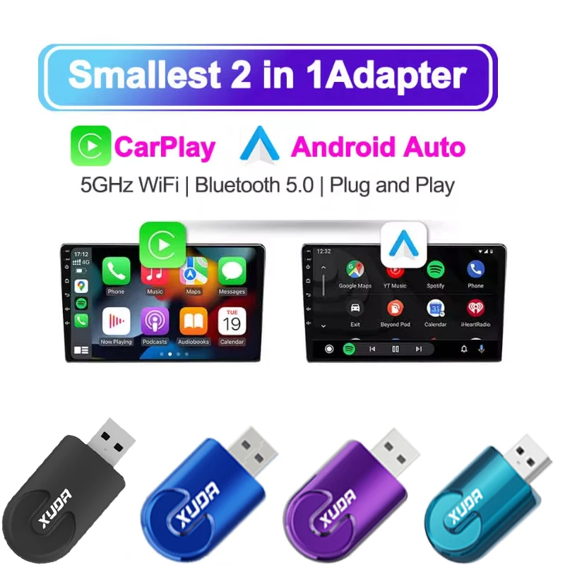 2 in 1 Bluethooth 5.0 Wireless CarPlay Smart Mini Box Android Auto Wireless Adapter Plug And Play WiFi Fast Connect For 99% Cars