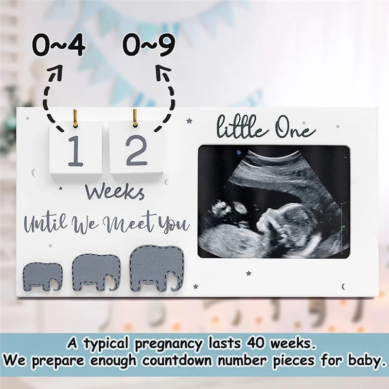 

Sonogram Picture Frames, Wooden Photo Frames With Countdown Weeks, Elephant Nursery Decor For Birth Information