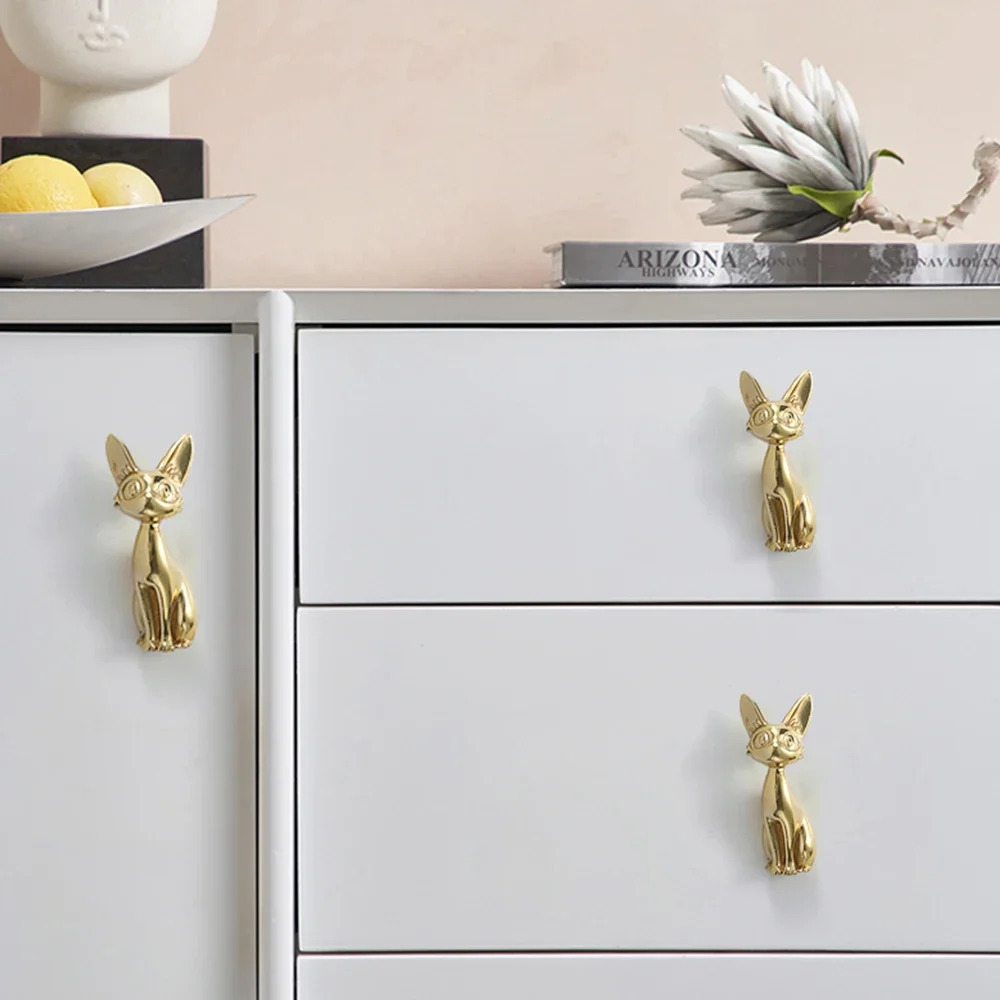 Cat Brass Cabinet Knobs Home Decor Dresser Pulls Drawer Handles Nightstand Pulls Closet Door Knobs Furniture Knobs Cute Hardware