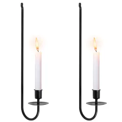 2pc Metal Candlestick Wall Art Iron Candle Holder Ornaments L Shape Hang Candle Sconce for Bedroom Dining Room Living Room Decor