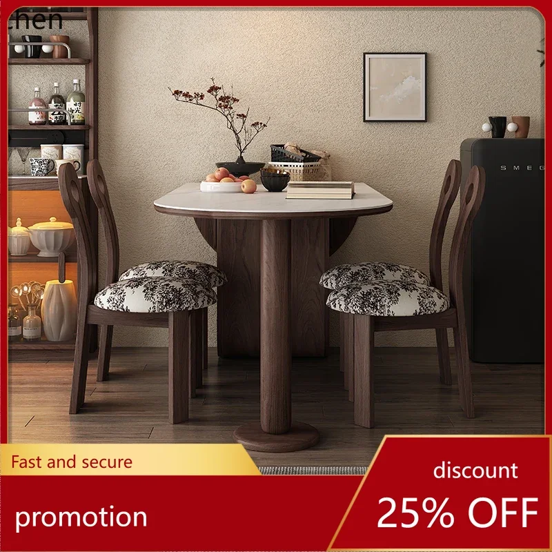 

HXL Foldable Dining Table and Chair Set with Rock Slab Table and Solid Wood Oval Dining Table