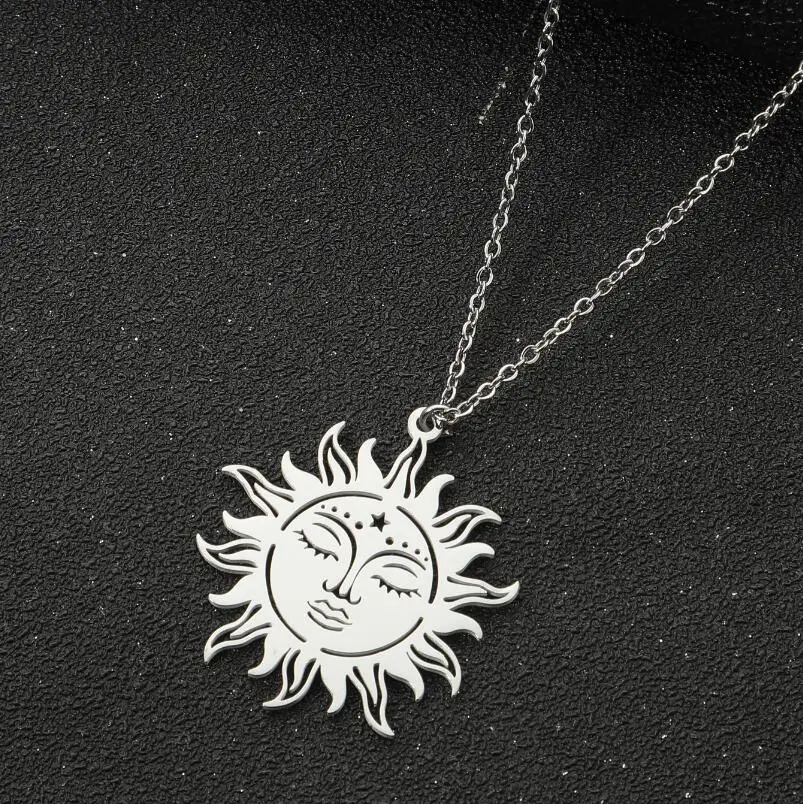 Sun Face Moon Pentagram Pendant Necklace For Women Gold Stainless Steel Necklace Chain Desinger Charms Collares Para Mujer