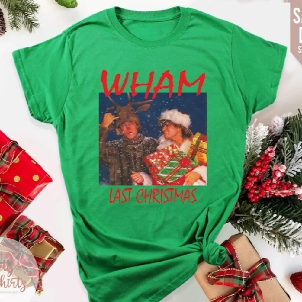 تي شيرت Wham Last Christmas تي شيرت عيد الميلاد 2025 عيد الميلاد السعيد! أزياء عارضة قصيرة الأكمام التي شيرت عطلة حزب قمم ملابس الرجال