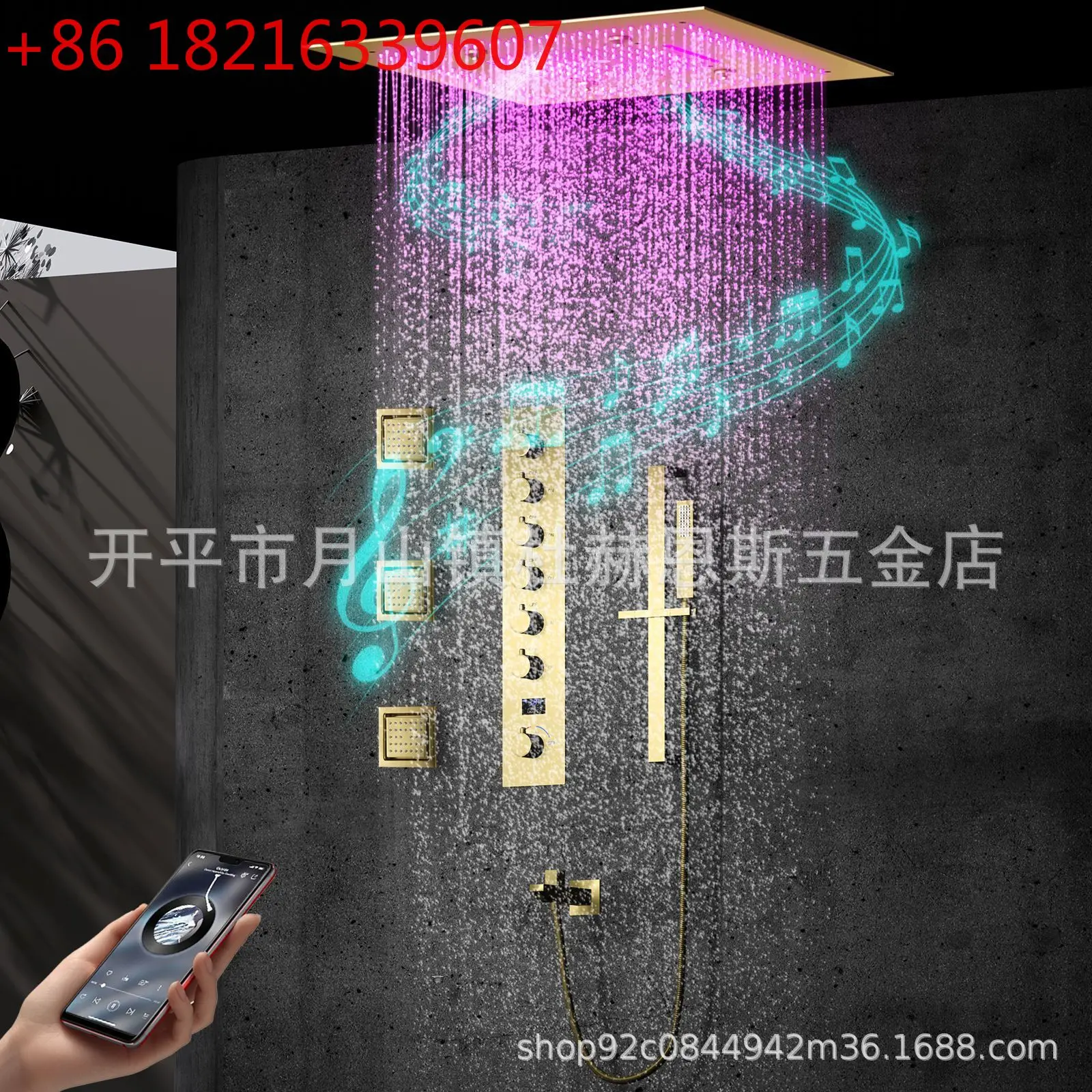 Ruskin Concealed Shower Shower Wall Type 600 * 600mm Stainless Steel LED Music