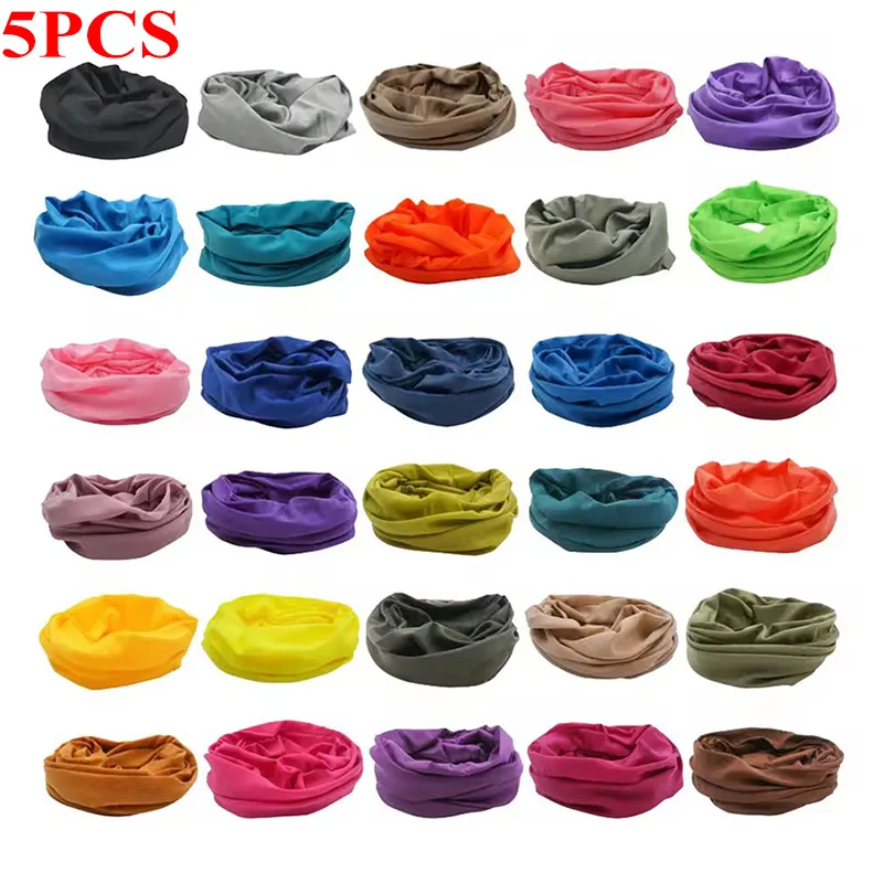 

5PCS Suit Solid Colors Outdoor Sports Headband Women Summer Bandana Men Dustproof Fishing Face Shields Tube Scarf Neck Gaiter