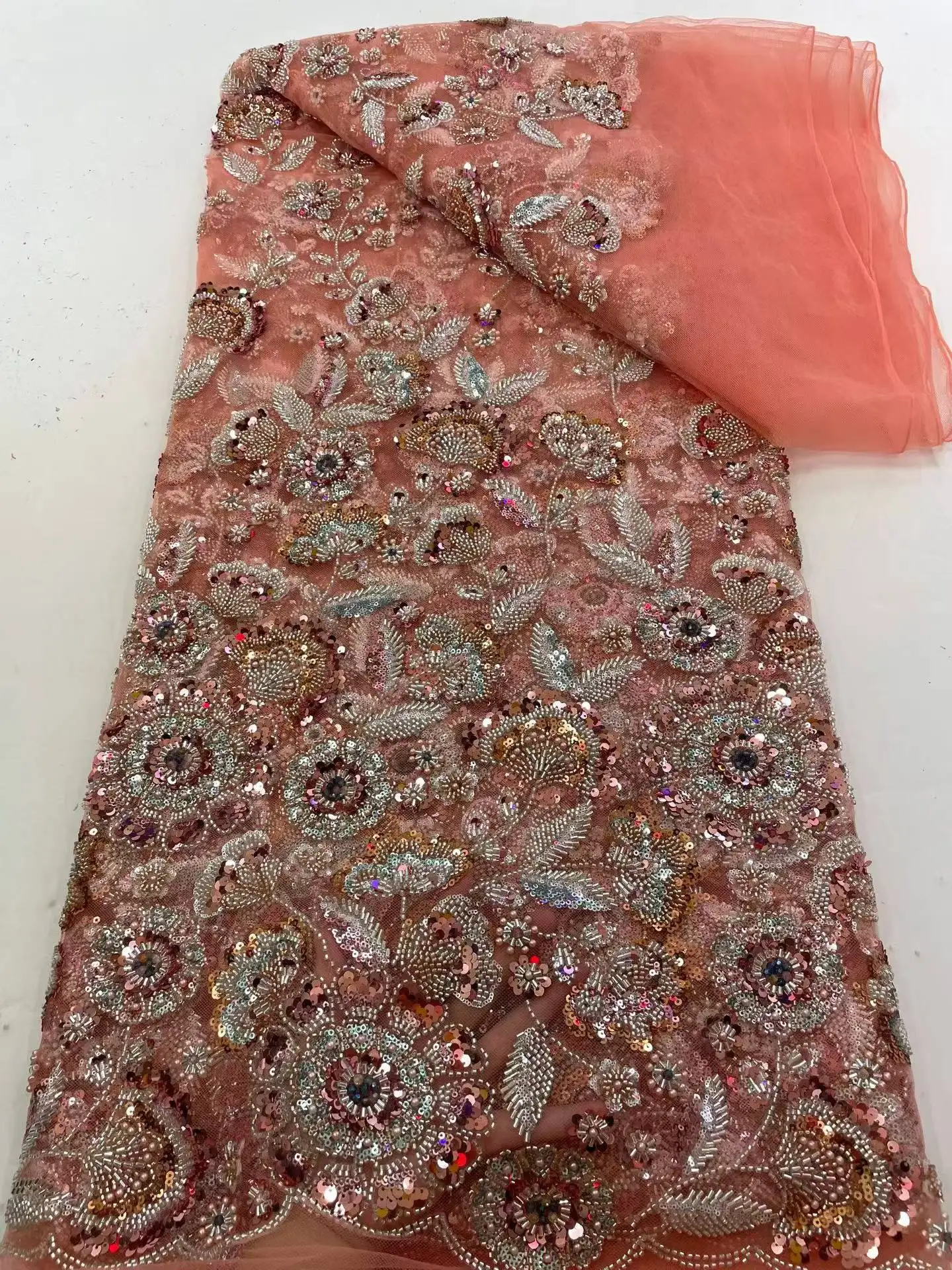 Premium New Fabric, Exquisite Flat Embroidery Paired with Vibrant Multicolor Large D Floral & Flat Embroidery for Evening Gowns