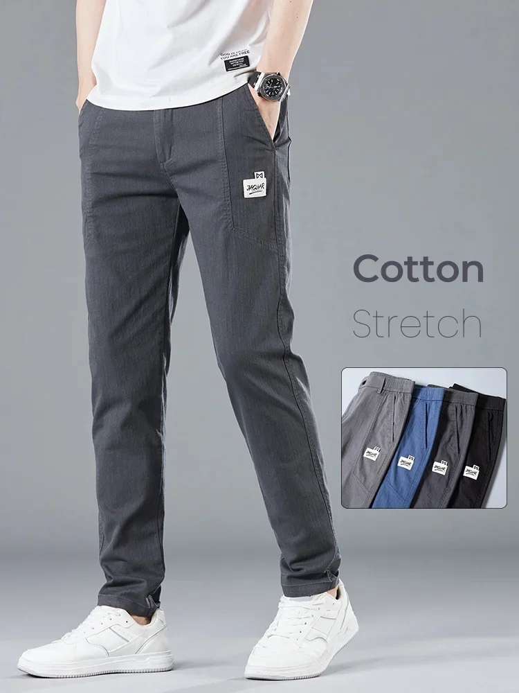 

Мужские повседневные брюки прямого кроя из тонкого эластичного хлопка, размеры 28-38, для бизнеса, весна-лето, корейский стиль, новинка