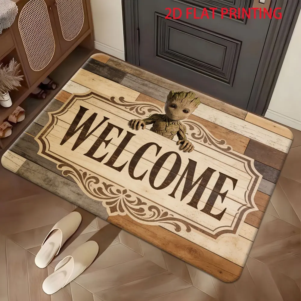 1pc Marvel 2D Flat Printing Groot Welcome Outdoor Rugs, Living Room Bedroom Carpet, Kitchen Corridor Bathroom Washing Machine