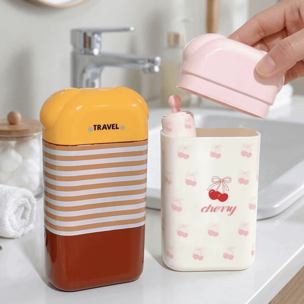 2 in 1 Toothbrush Storage Box Cartoon Space Saving Travel Toothbrush Cup Portable Waterproof Toothbrush Organizer Daily Use