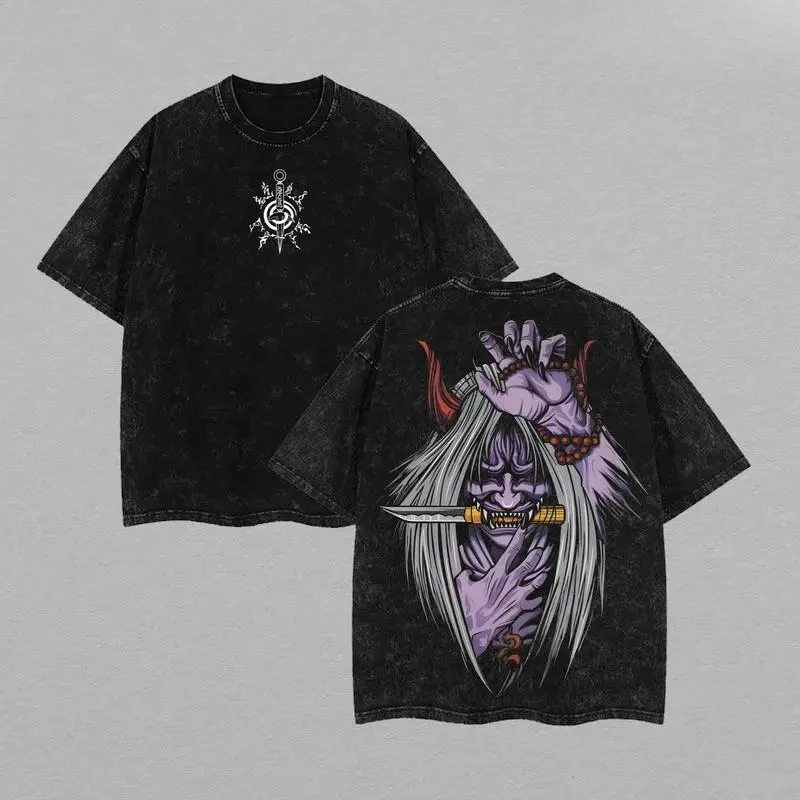 Nouveau T-shirt Anime Naruto Reaper Death Seal Vintage Lavé Été 2026 |   T-shirt en coton épais surdimensionné pour les fans d'anime