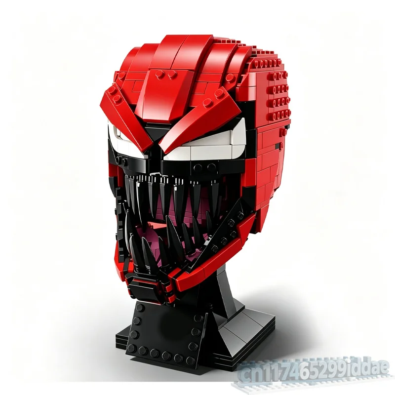 546Parts Red Monster Mask Building Blocks Horror Helmet Sculpture Model DIY Assembly Toy Home Decoration Display Festival Gift
