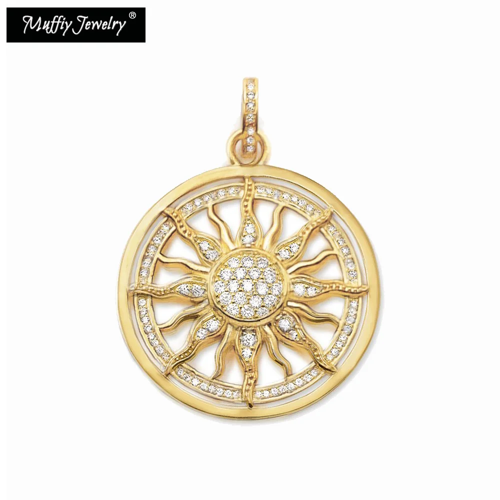 Golden Circle Sun Pendant Europe Styling 925 Sterling Silver Fine Women Jewelry Accessories Fit Necklace Trendy Elegant Gift