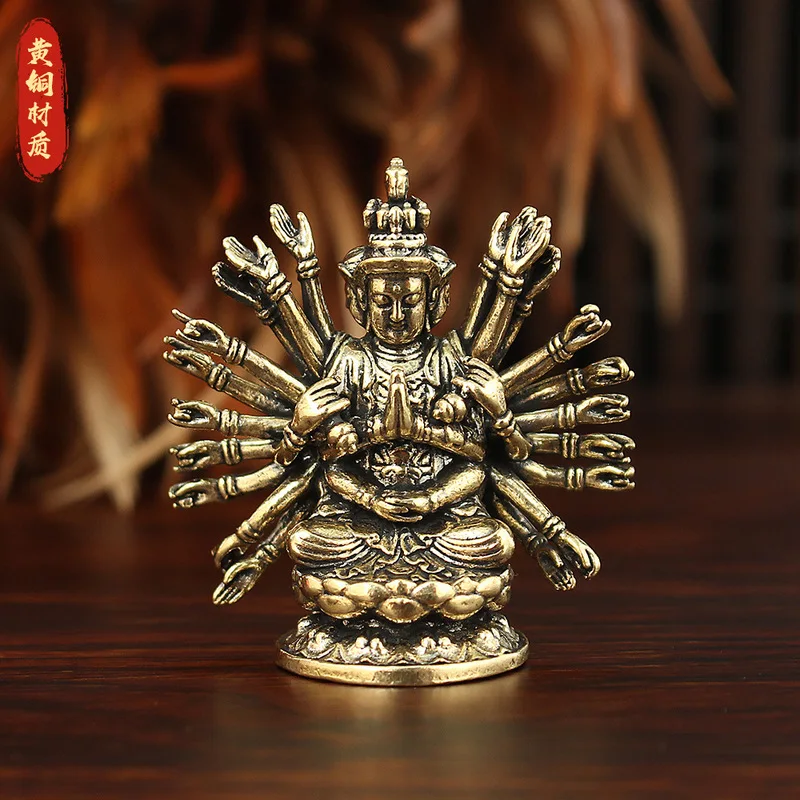 Thousand-Hand statue, Guanyin Bodhisattva pocket , creative retro decorative piece, miniature Buddha altar