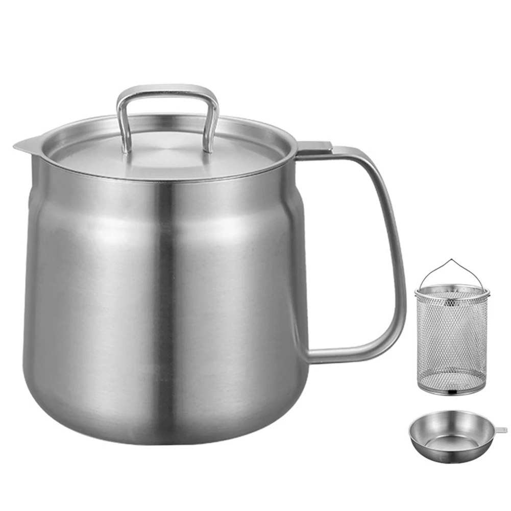 

Stainless Steel Oil Filter Pot 1.5/2L Cooking Oil Filter Large Capacity Multifunctional Oil Filter Tank for Cooking French Fries