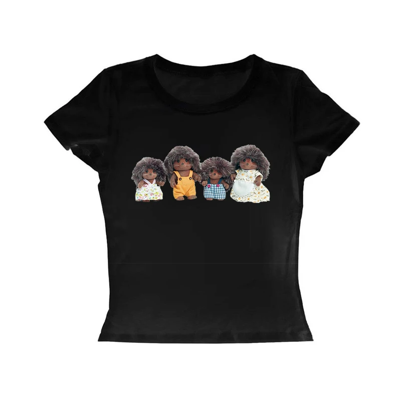 Y2k Kawaii Cute Tops kitty fairy tale Print Baby tee Goth Harajuku Elegant short Sleeve Vintage Women Aesthetic emo Streetwear