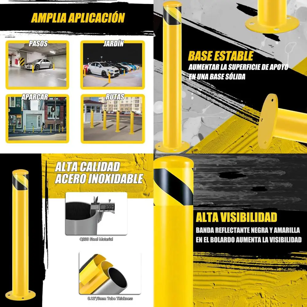 

Traffic Safety Steel Parking Bollard, 42 High x 3 Diameter, Yellow Powder Coated Barrier