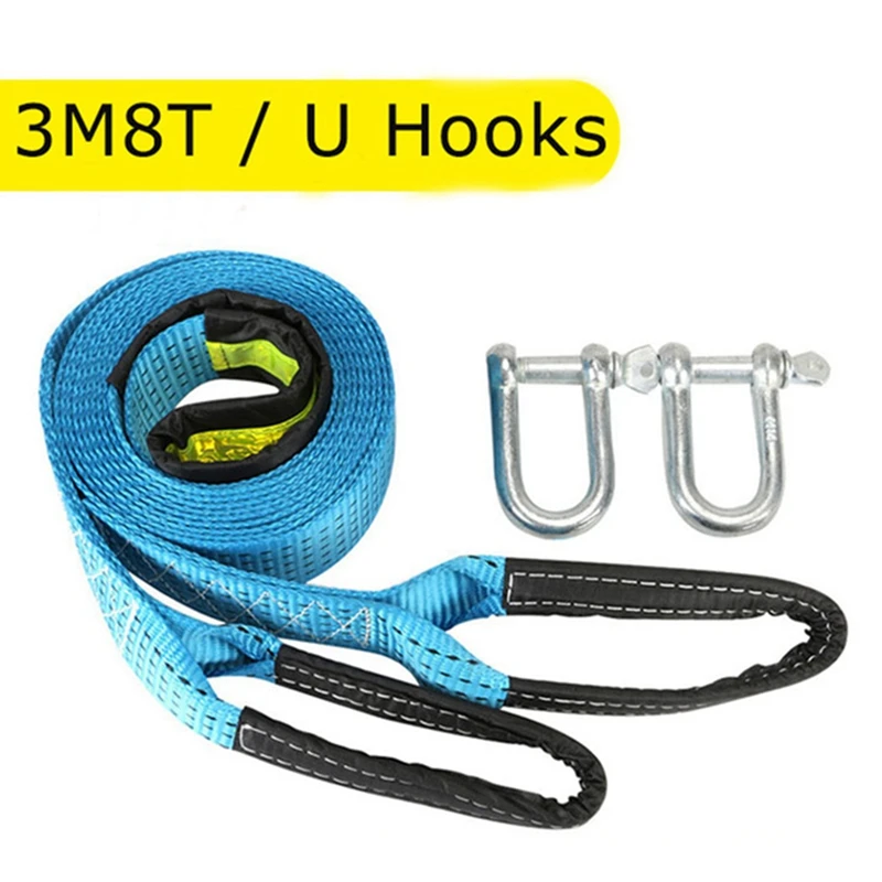 

3 Meter 8T Car Tow Rope Off-Road Vehicle Tow Rope With Cable With U Hook With Reflector Lamp For Car Truck Trailer SUV