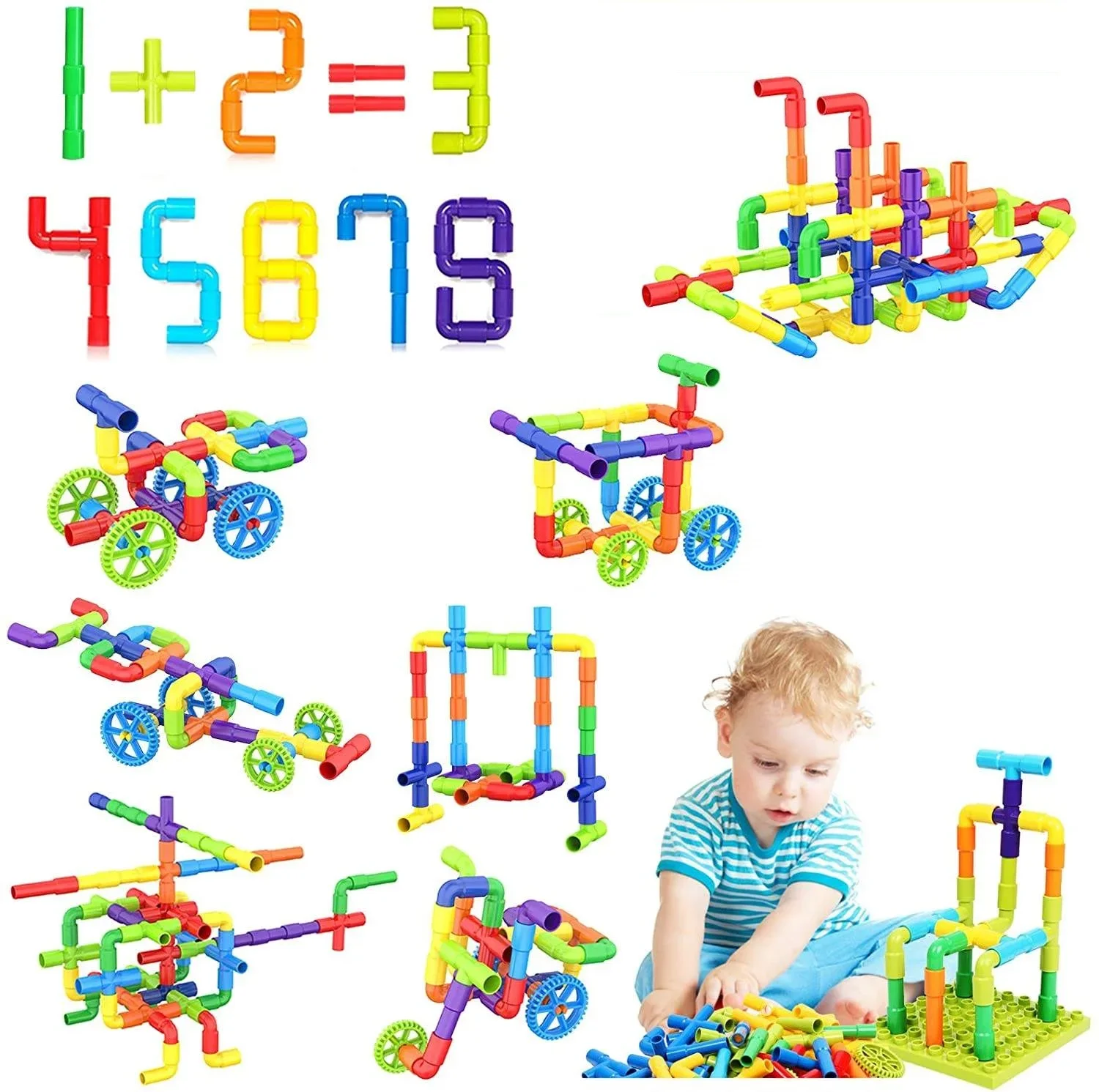

DIY Water Building Blocks Toy Educational Pipe Sensory STEM Kit Constructions Creativity Tube Blocks Pop Building Block Kids Toy