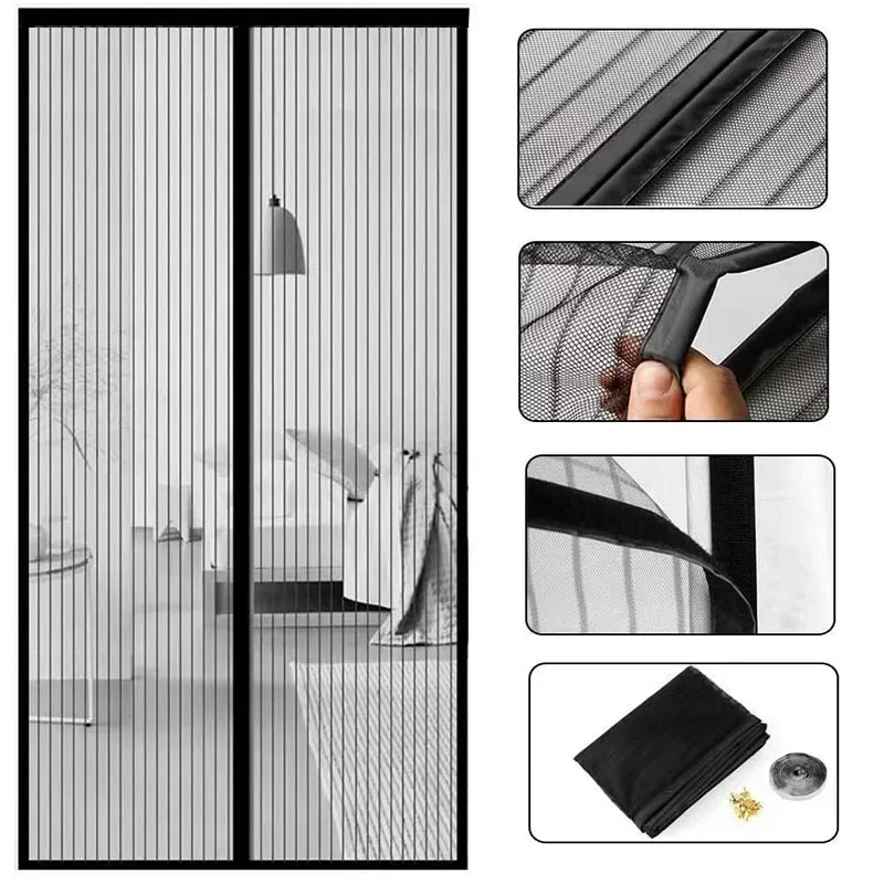 Door Mesh Mosquito Net Curtain Insect Sandfly Netting with Magnets on The Door Mesh Screen Automatic Closing Door Screen