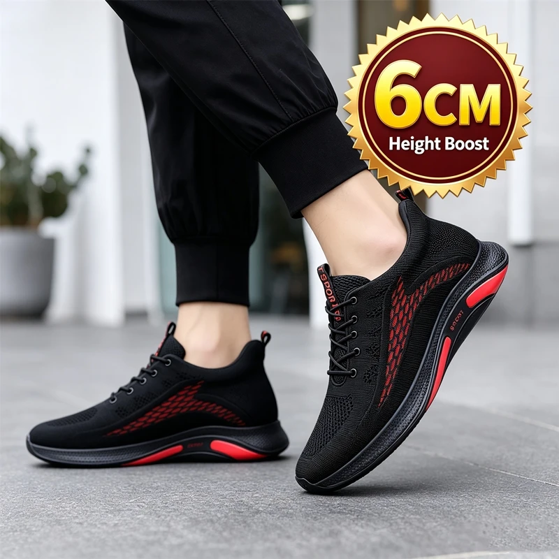 6CM Hidden Elevator Shoes Unisex Breathable Casual Mesh Sneakers Lightweight Height Increasing Shoes Fashion Lift Sports