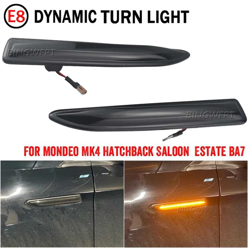 2xFlowing Turn Signal LED Dynamic Side Marker Light Indicator Blink For Ford Mondeo Mk4 Hatchback Saloon Estate (BA7) 2007-2015