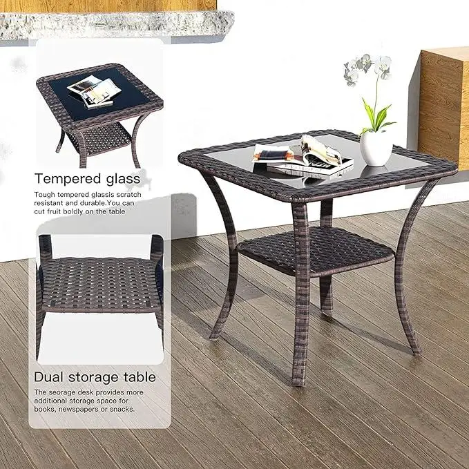 3 Pieces Patio Furniture Set,Outdoor Swivel Rocking Chairs Porch Furniture Patio Rattan Chairs with Table