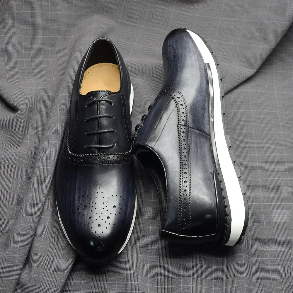 Oxford-Chaussures de rencontre en cuir véritable faites à la main pour hommes, Brogues à lacets, Bureau d'affaires, Marque de mode, Chaussures décontractées, 10 couleurs