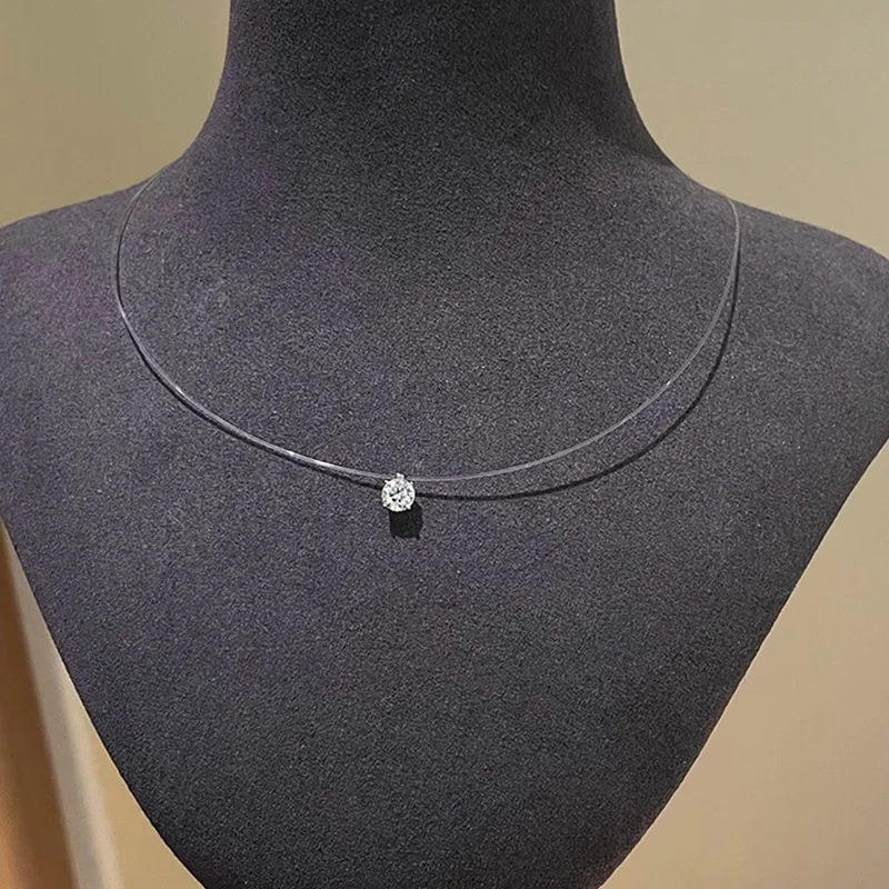 New 100% S925 Silver Invisible Fishing Line Necklace for Summer Same Style Versatile Classic Clavicle Chain Wedding Jewelry