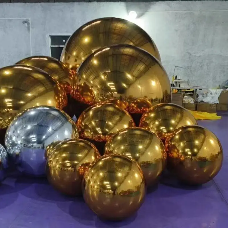 كرات مرآة قابلة للنفخ كرة معدنية في الهواء الطلق معلقة بالونات عيد ميلاد لحفلات الزفاف وحفلات الزفاف ومرحلة الديكور 6 قطع #5