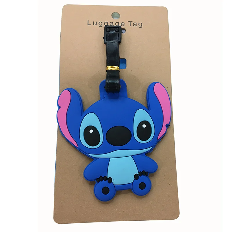 Disney-etiqueta de equipaje de Gel de sílice, Lilo & Stitch accesorios de viaje, soporte para identificación de maleta, etiqueta de embarque portátil