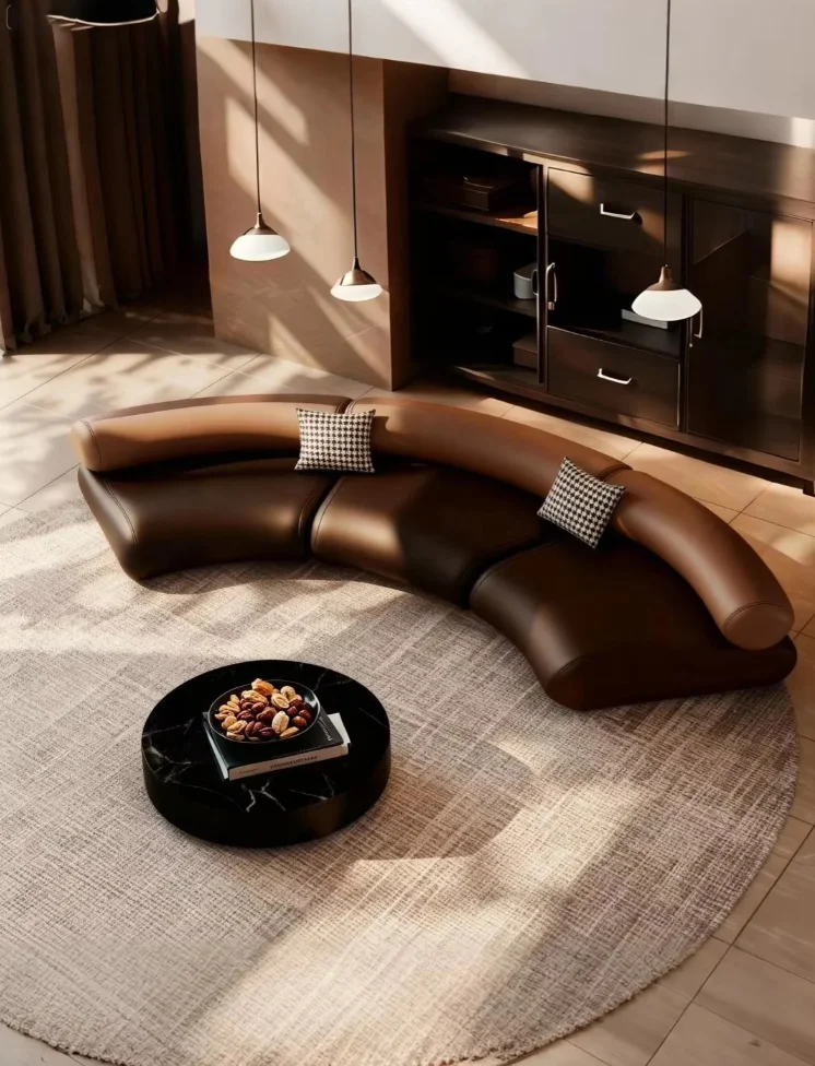 & Black Coffee-toned Two-tone Curved Leather Sofa Set Modern Minimalist Italian-style Light Luxury Living Rooms