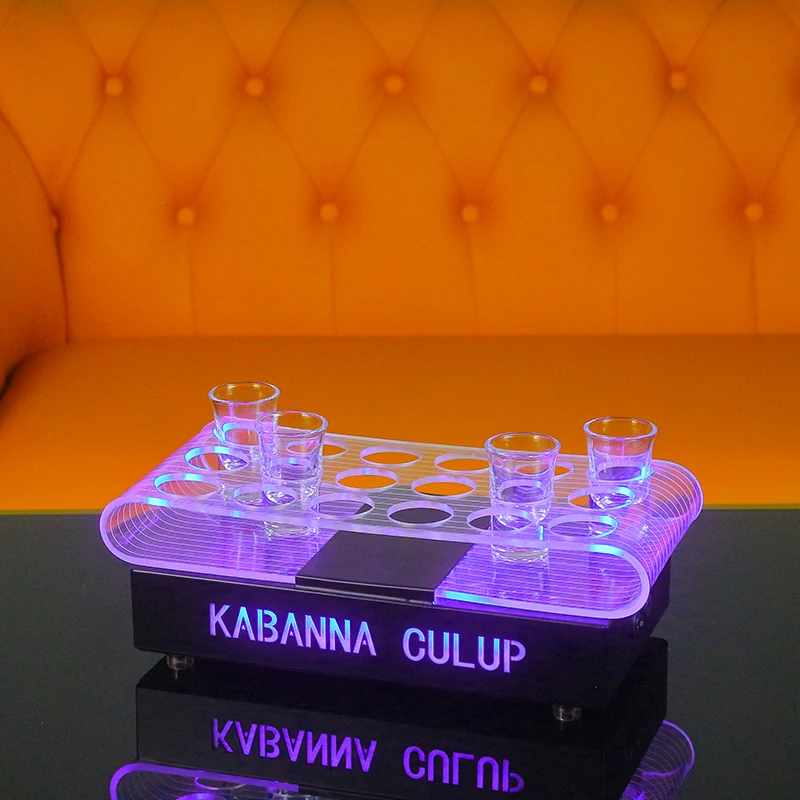 Acrylic LED Cup Holder Rechargeable Luminous Cocktail Display Stand for Bar Nightclub Party Decor