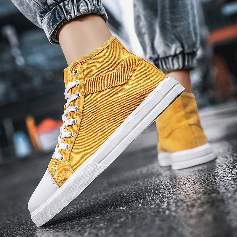 2024 Latest Fashion Yellow Canvas Shoes for Men and Women, Breathable High Top Canvas Sports Shoes for Couples Plus Size 36-46