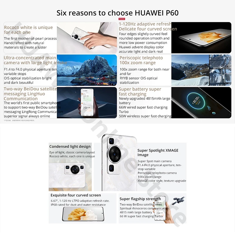 HUAWEI-P60 Tela curva OLED, 6,67 ", 6,67", HarmonyOS 3.1, Snapdragon 8, Gen 1, Octa Core, 48MP, Câmeras triplas, NFC