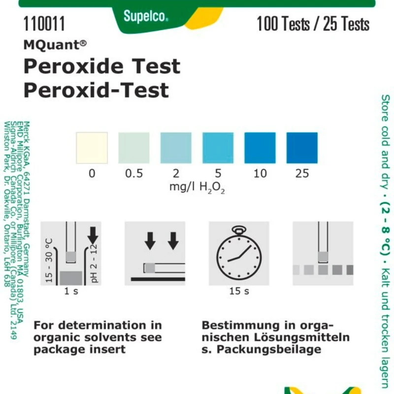 100 TESTS Peroxide Test Colorimetric,with Test Strips 0.5-25 Mg/L (H2O2),for Use with MQuant® StripScan App, MQuant® Sigma