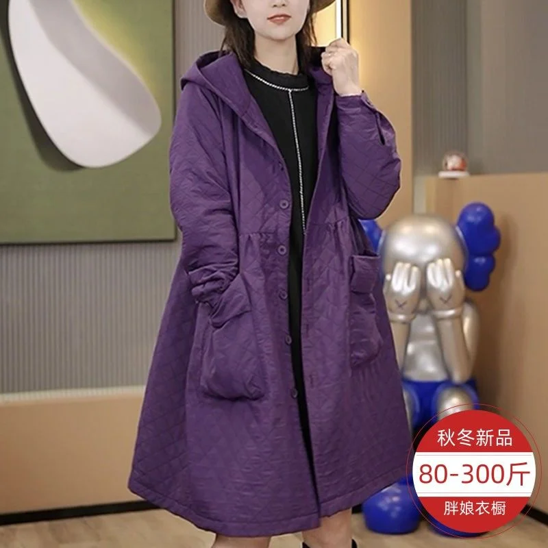 2025 Autumn and Winter Thick Coat Fashion Large Purple Windbreaker Big Pocket Women's Loose Versatile Corduroy Hooded Coat ZT283