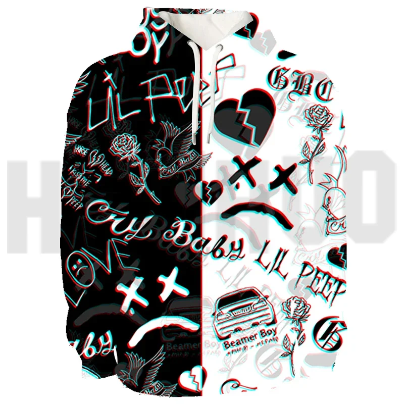 Funny Lil Peep Anime Hoodie Oversized Sweatshirt Hip Hop Tracksuit Lounge Wear Rapper Lil Peep Printed Pullovers Couple Clothes