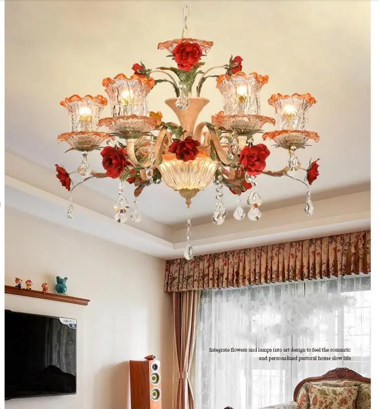 Decora Floral Chandelier Lighting Lustre Originality Hotel Cafe Art Deco Floral Chandelier Stairs Lamp Hanglamp Home Decoration